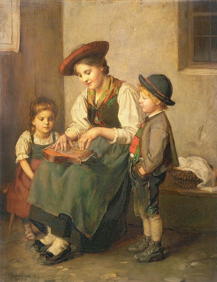 Music Painting - The Zither Player by Franz von Defregger