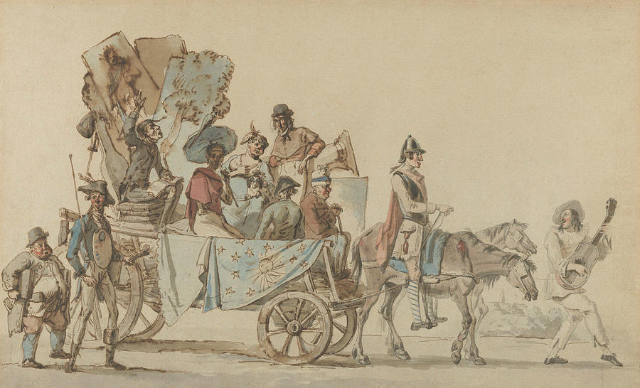 Theatrical Troupe on the Road Drawing by Eugene Delacroix
