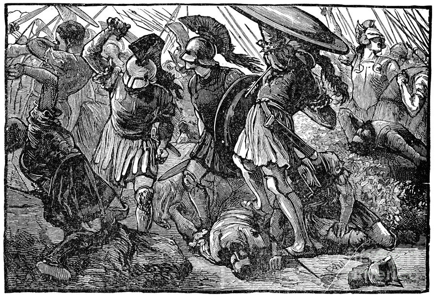 Thebans And Macedonians In Battle.  Drawing by Granger