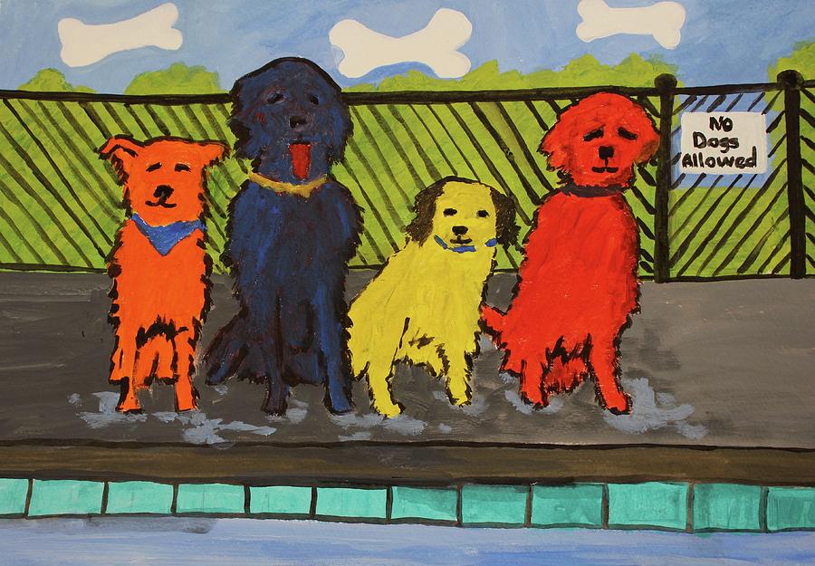 Dogs Painting - Their Pool Is Great by Nancy Henkel Schulte Dogs Painting - Their Pool Is Great by Nancy Henkel Schulte