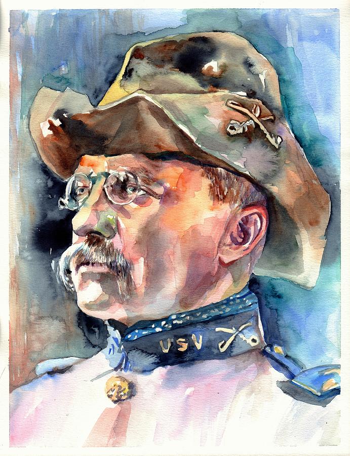 Theodore Roosevelt Painting - Theodore Roosevelt portrait watercolor by Suzann Sines