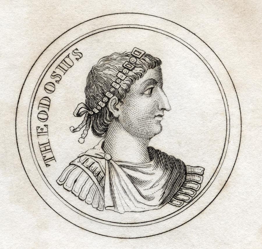 Black And White Drawing - Theodosius The Great Flavius Theodosius by Vintage Design Pics