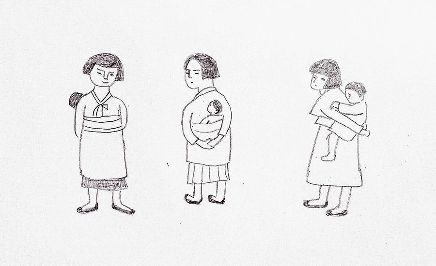 Three girl #3 Drawing by Hae Kim