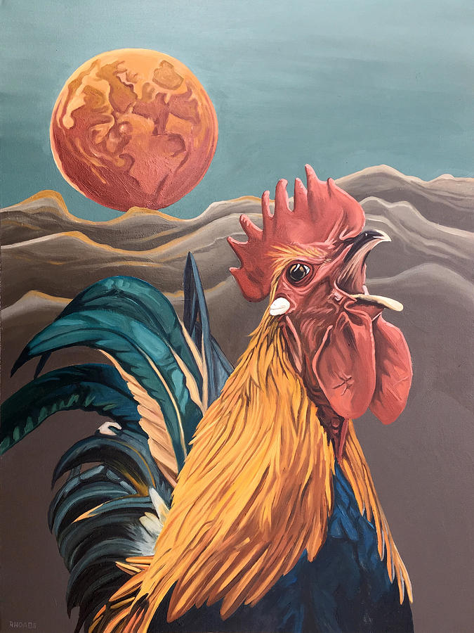 Rooster Painting - There Will Be A Great Rescue by Nathan Rhoads Rooster Painting - There Will Be A Great Rescue by Nathan Rhoads