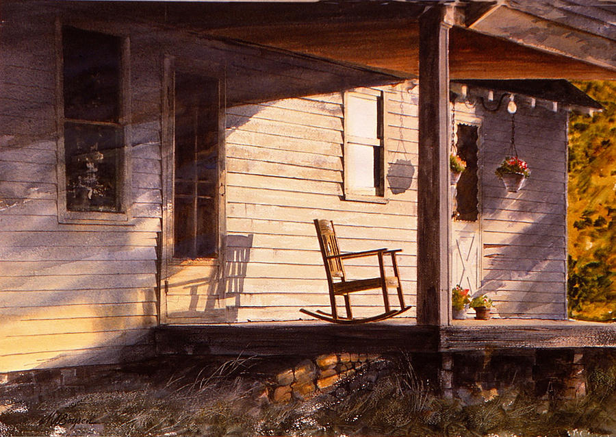 Porch Scene Painting - Theres Time to Rest After Dinner by Maryann Boysen