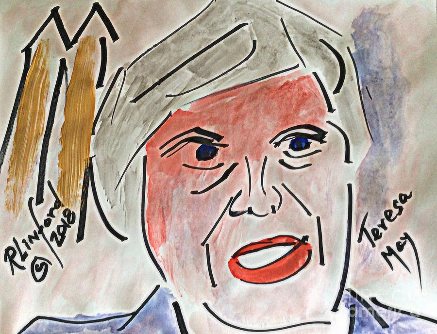 Honoring Theresa May talking to Donald Trump Painting by Richard W Linford