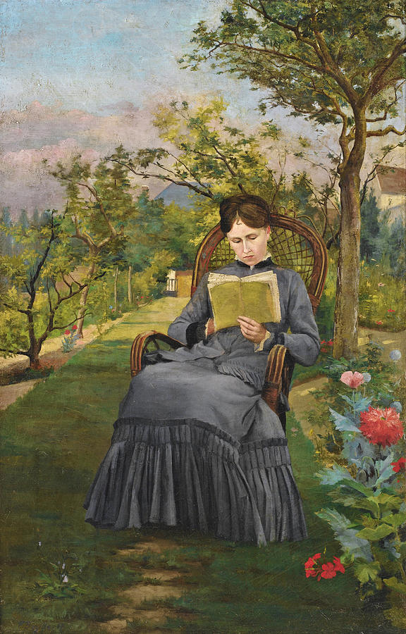 Therese reading in the Park of Meric Painting by Frederic Bazille