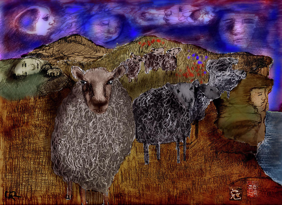 Sheep Mixed Media - These Sheep by Cynthia Richards