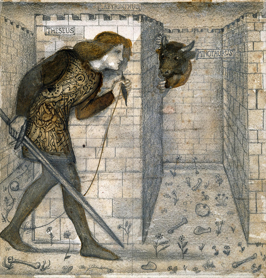 Theseus and the Minotaur in the Labyrinth Drawing by Edward Burne-Jones