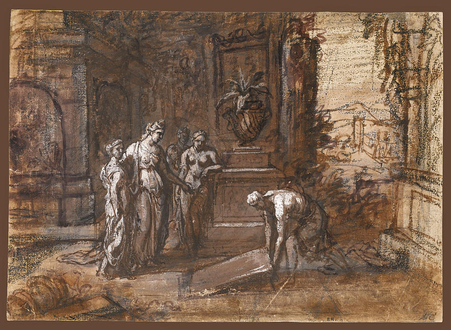 Theseus finding his Fathers sword Drawing by Attributed to Antoine Rivalz