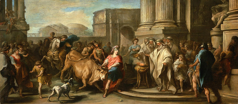 Theseus Taming the Bull of Marathon Painting by Charles-Andre van Loo