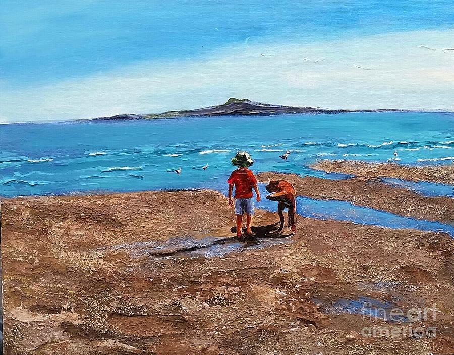  They walked together on the shore  Painting by Eli Gross