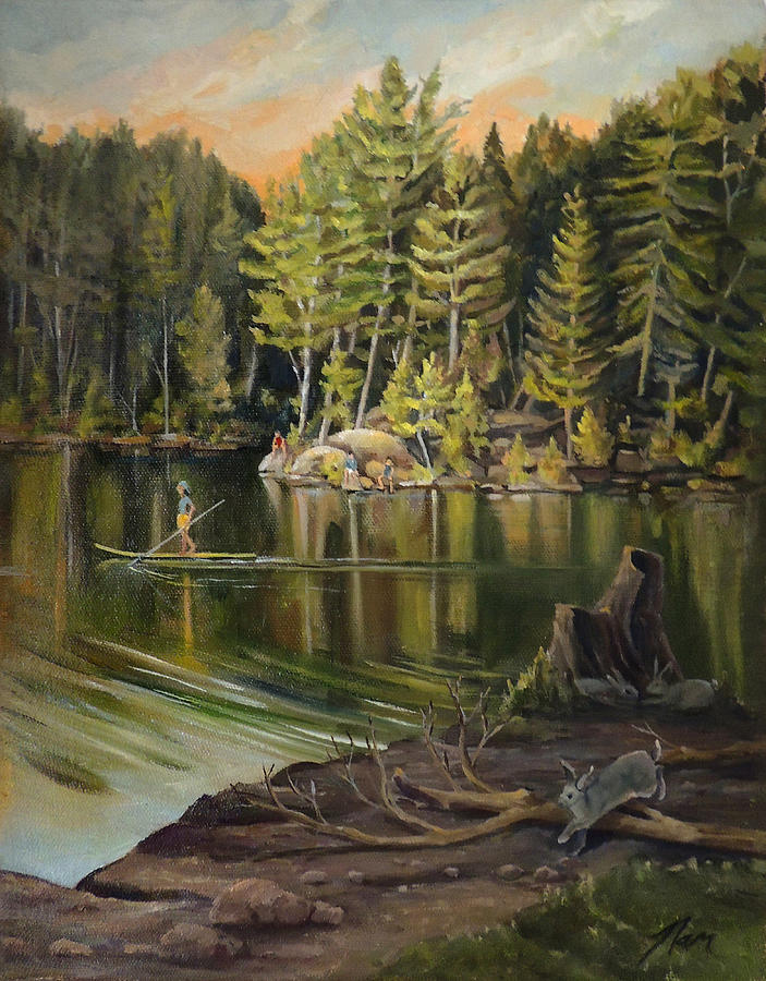 Things Are Hopping on Mirror Lake Painting by Nancy Griswold
