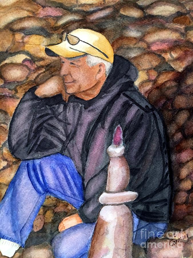 Thinking  Among His Rocks Painting by Sue Carmony