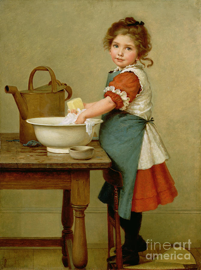 Girls Painting - This Is the Way We Wash Our Clothes  by George Dunlop Leslie