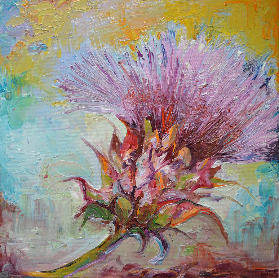 Thistle - Field Flowers, Thistle Detail Painting by Soos Roxana Gabriela