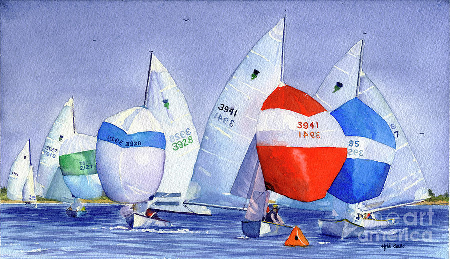 Thistle Sailboat Race Painting by Heidi Gallo