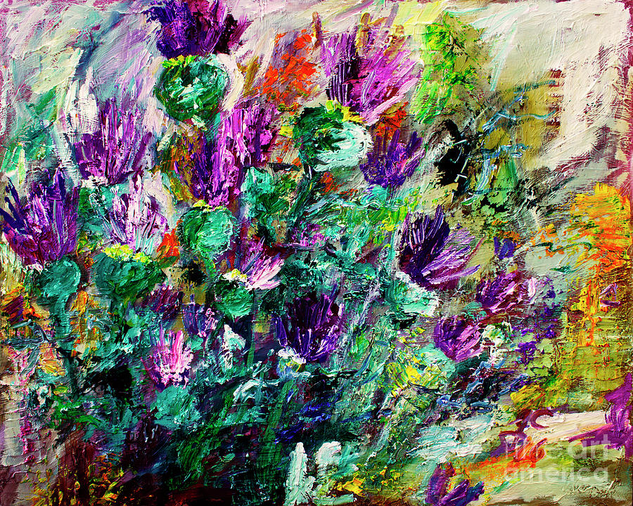 Thistles Impressionist Oil Painting Painting by Ginette Callaway