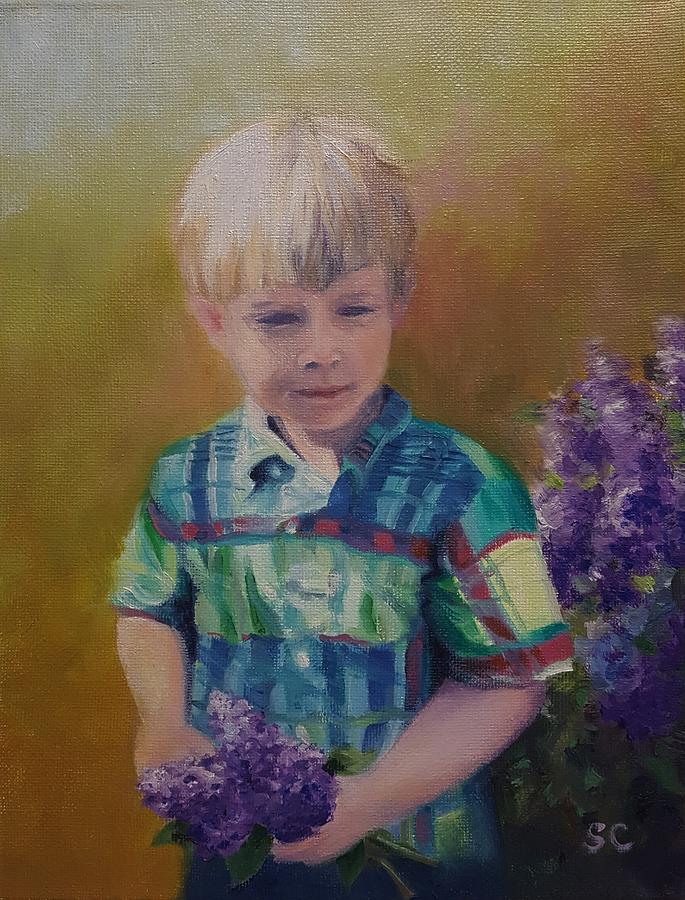 Thomas age 3 Painting by Sharon Casavant