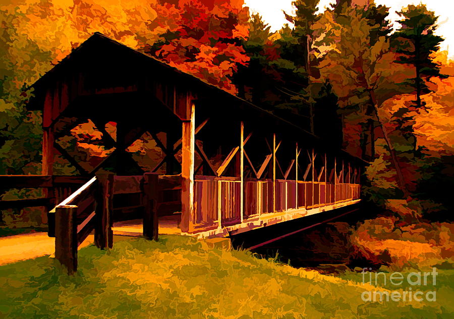 Thomas L Kelley Covered Bridge Allegany State Park Molten Gold Effect Photograph by Rose Santuci-Sofranko