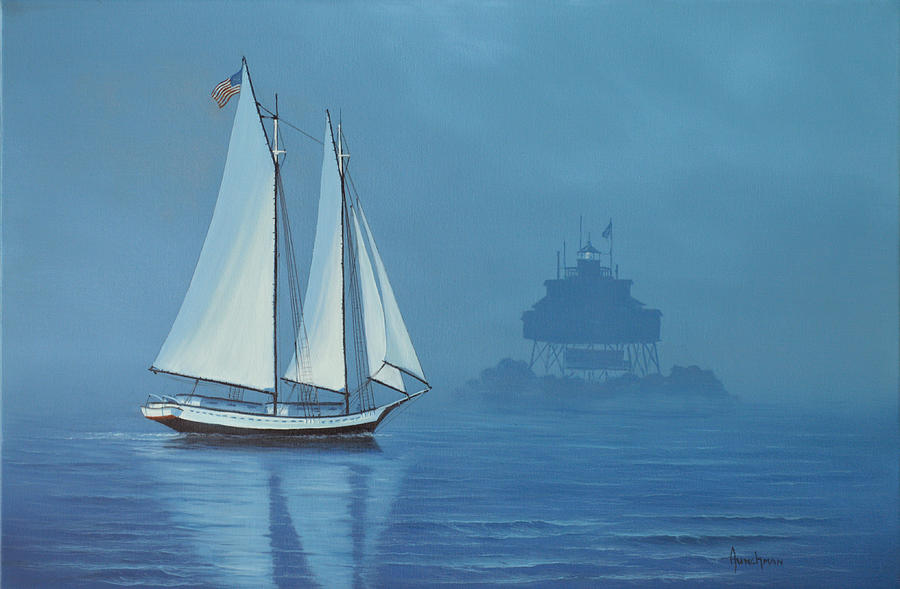 Passing Thomas Point Painting by Kenneth F Aunchman