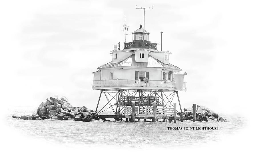 Thomas Point Lighthouse Drawing by Laurie Williams