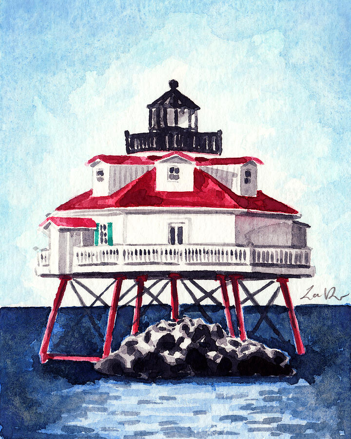 Inspirational Painting - Thomas Point Shoal Lighthouse Annapolis Maryland Chesapeake Bay Light House by Laura Row