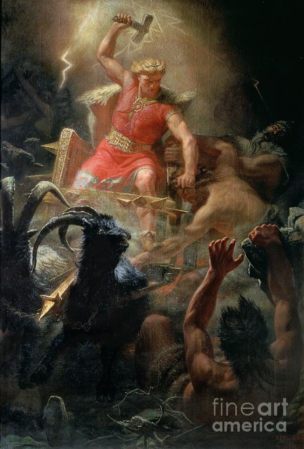 Thor Painting - Thor Fighting with the Giants by Marten Eskil Winge