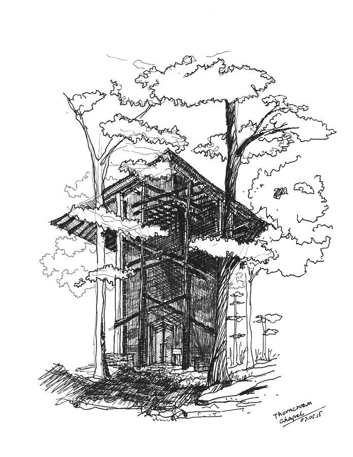Thorncrown Chapel Drawing by Y Illustrations