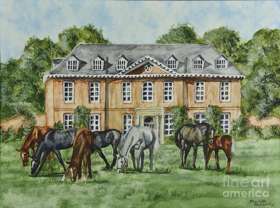 Thoroughbreds Grazing At Squerryes Court Painting by Charlotte Blanchard