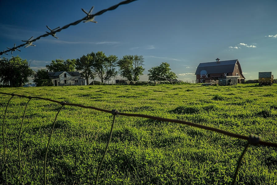 Though a barber wire fence farm scene Photograph by Sven Brogren