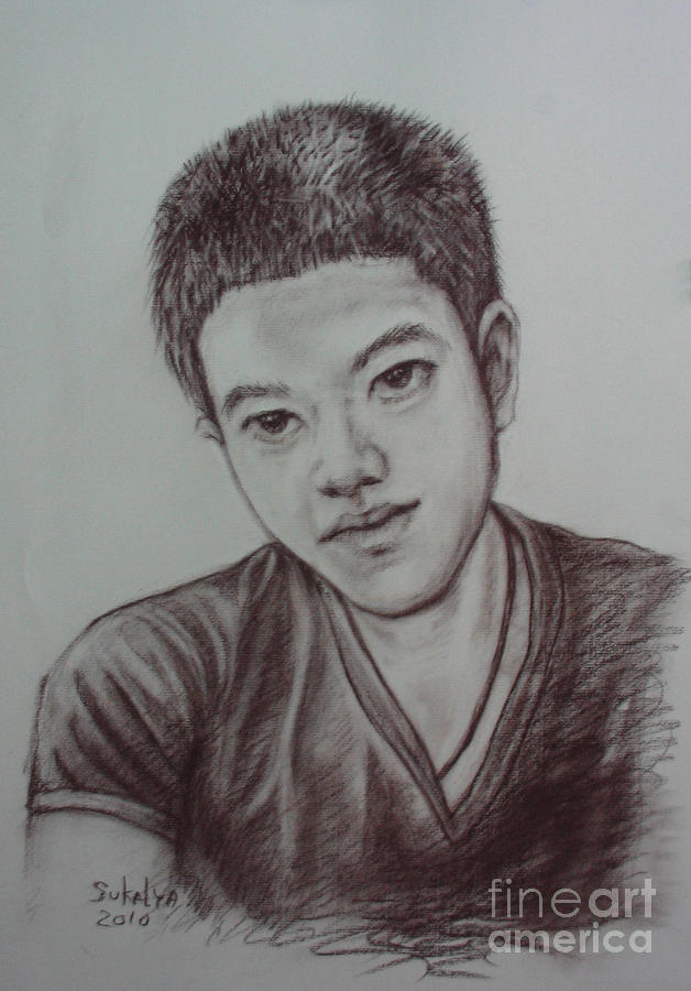 Thoughtful Boy Drawing by Sukalya Chearanantana