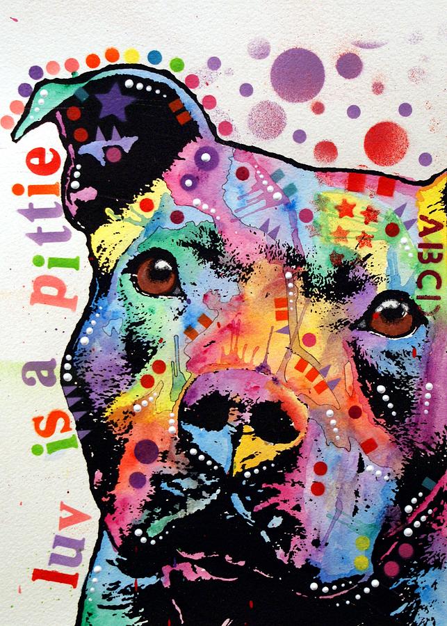 Thoughtful Pitbull Luv Is A Pittie Painting by Dean Russo Art