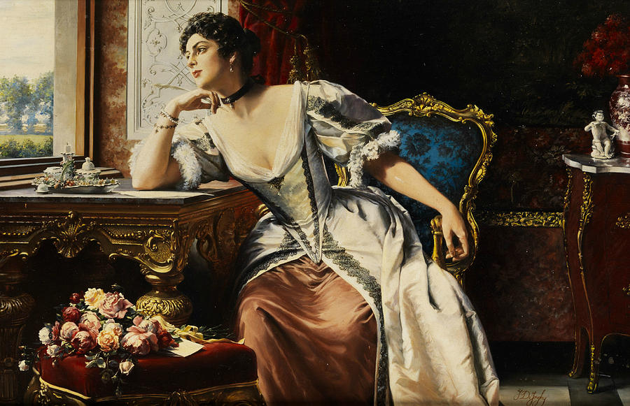 Thoughts in writing the letter Painting by Gustave Leonard de Jonghe