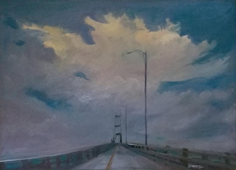 Thousand Island Bridge Storm Brewing Painting by Cheryl LaBahn Simeone