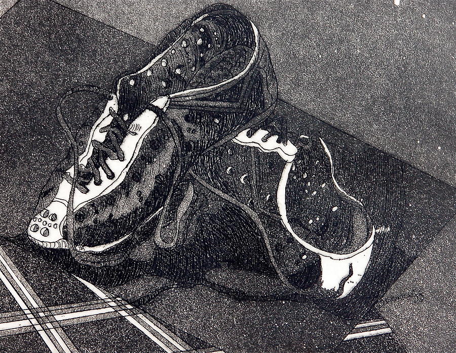 Still Life Drawing - Thousand Mile Bicycle Shoes by Jan Bennicoff