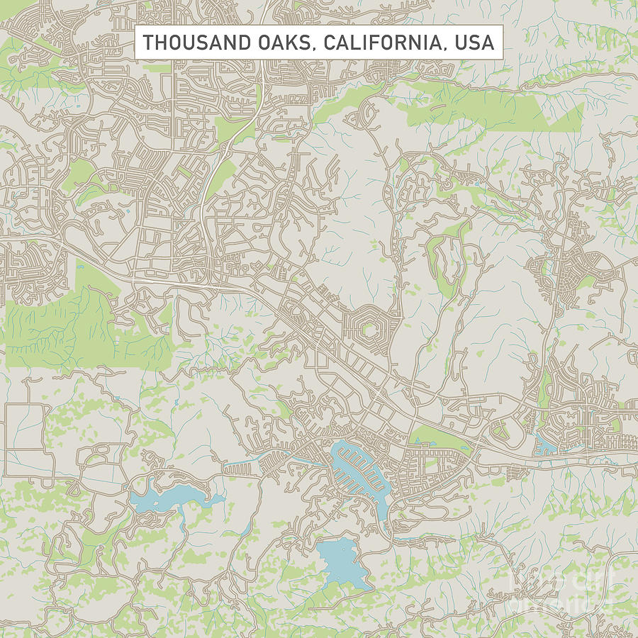 Thousand Oaks California US City Street Map Digital Art by Frank ...