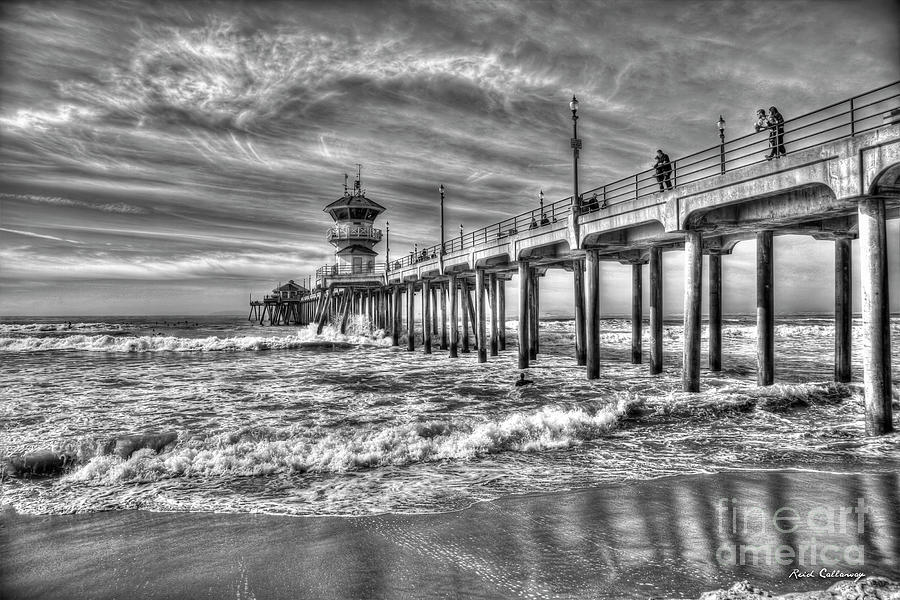 Threading The Needle B W Huntington Beach Pier California Surfing Los Angeles Collection Art Photograph by Reid Callaway