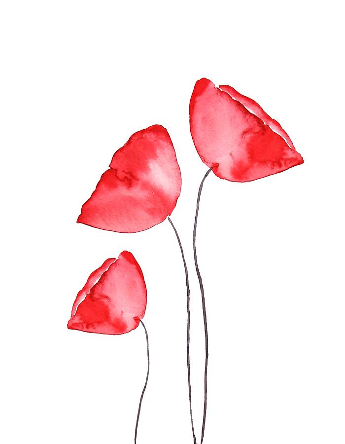 Three Abstract Red Poppies  Painting by Color Color