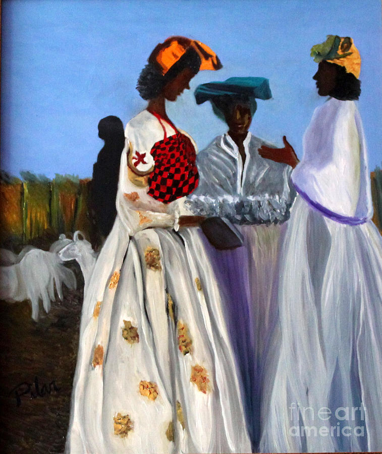 Three African Women Painting by Pilar Martinez-Byrne Three African Women Painting by Pilar Martinez-Byrne