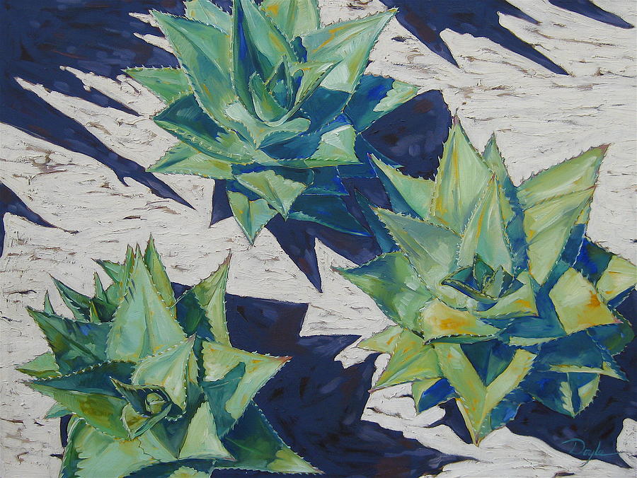Botanical Painting - Three Aloe by Karen Doyle Botanical Painting - Three Aloe by Karen Doyle