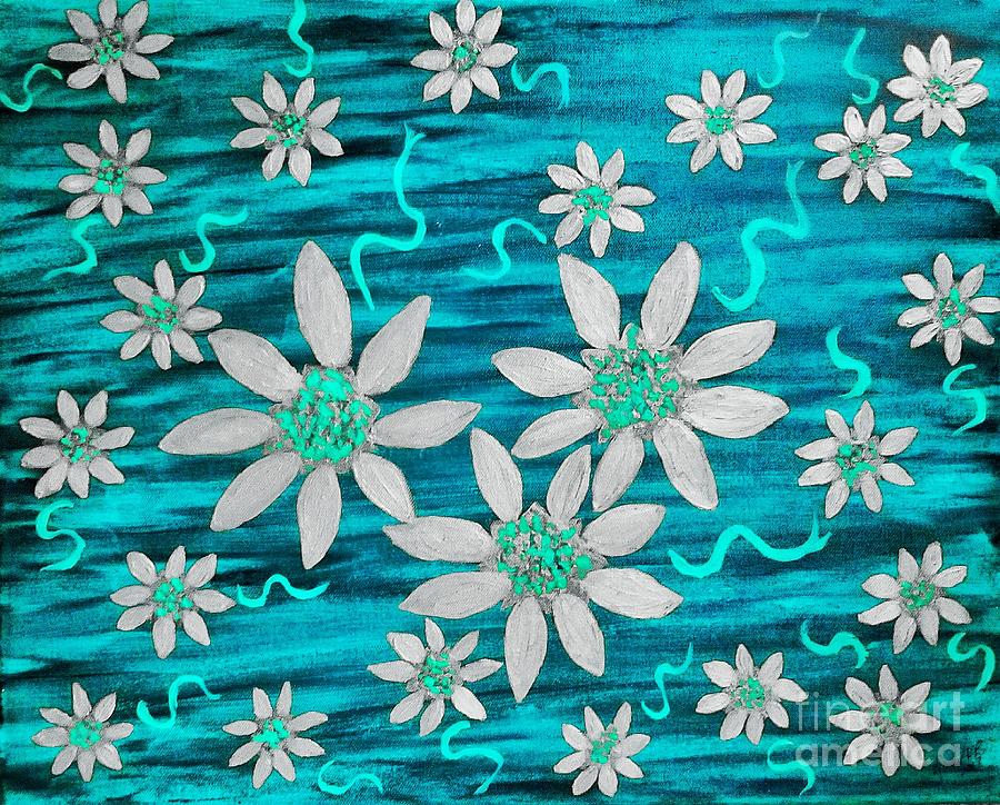 Flower Painting - Three and Twenty Flowers on Blue by Rachel Hannah