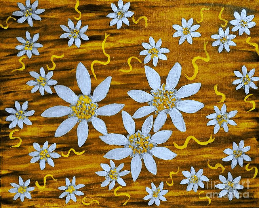 Three and Twenty Flowers on Yellow Painting by Rachel Hannah