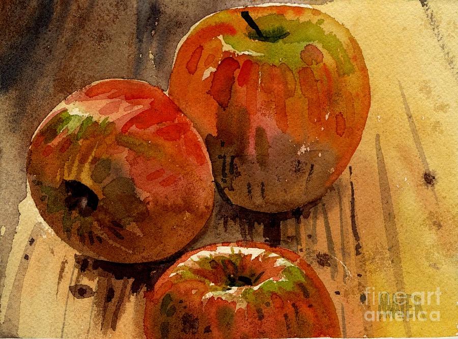 Three Apples Painting by Donald Maier