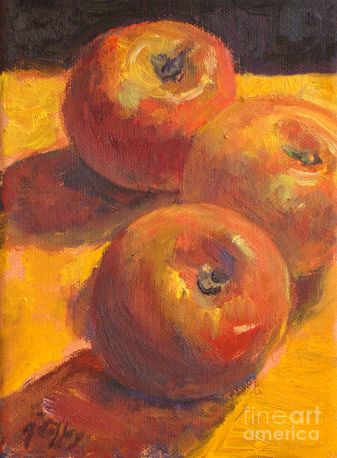 Three Apples Painting by Joan Coffey