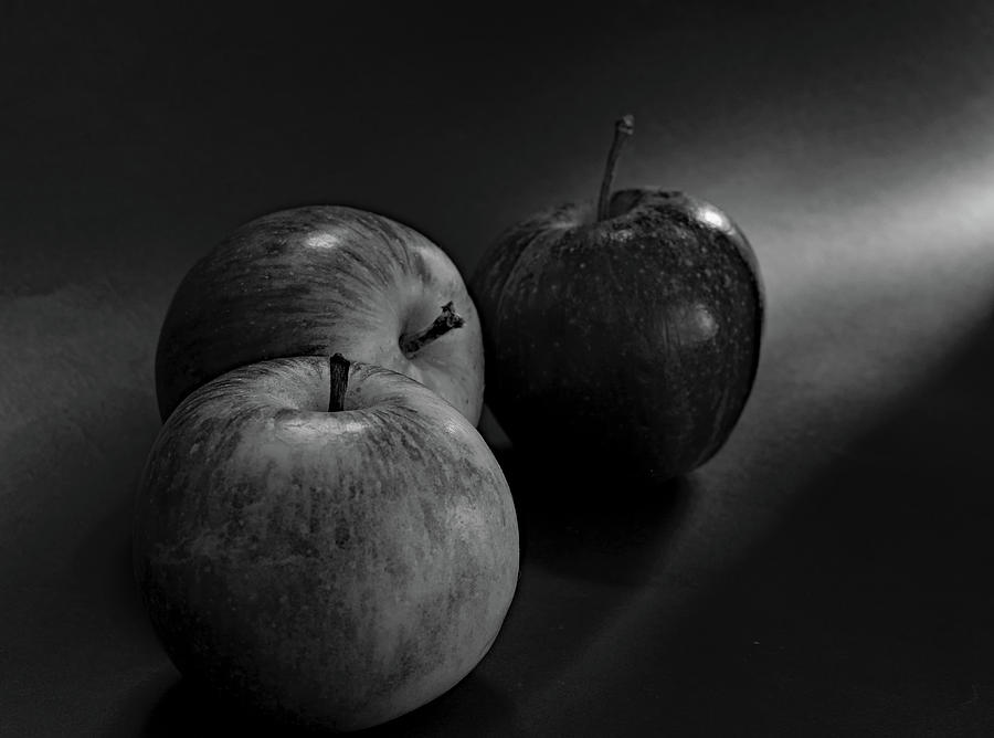 Three Apples Monochrome Photograph by Jeff Townsend