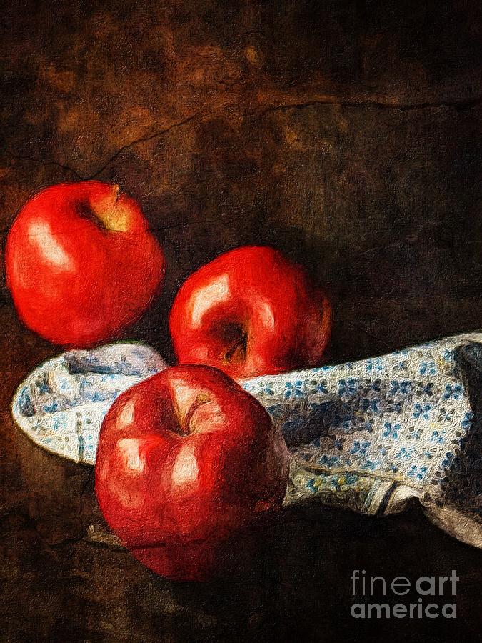 Apple Digital Art - Three apples still life by Amy Cicconi