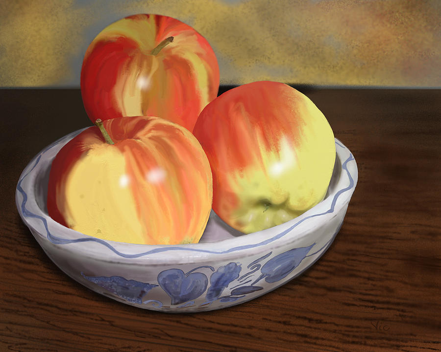 Three Apples Painting by Victor Shelley