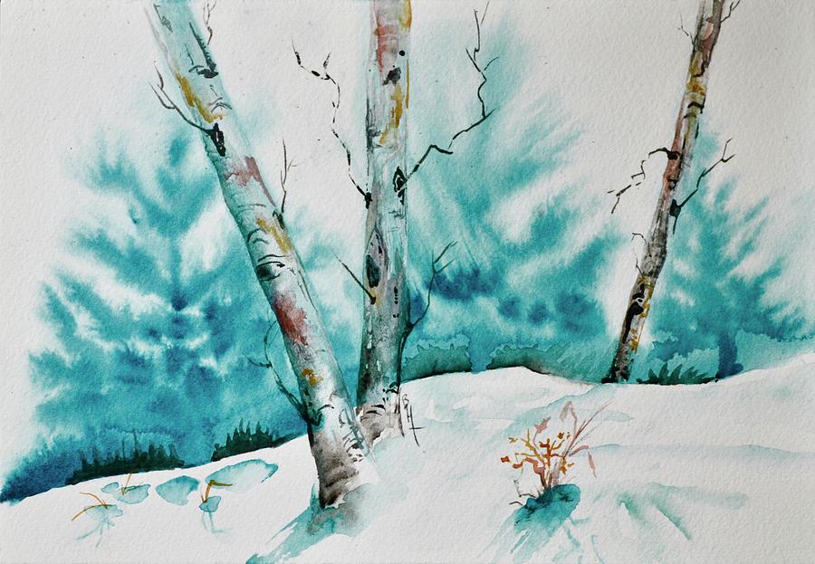 Three Aspens On A Snowy Slope Painting by Beverley Harper Tinsley