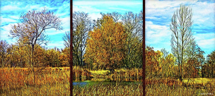 Three Autumn Trees - Triptych Digital Art by Joel Bruce Wallach